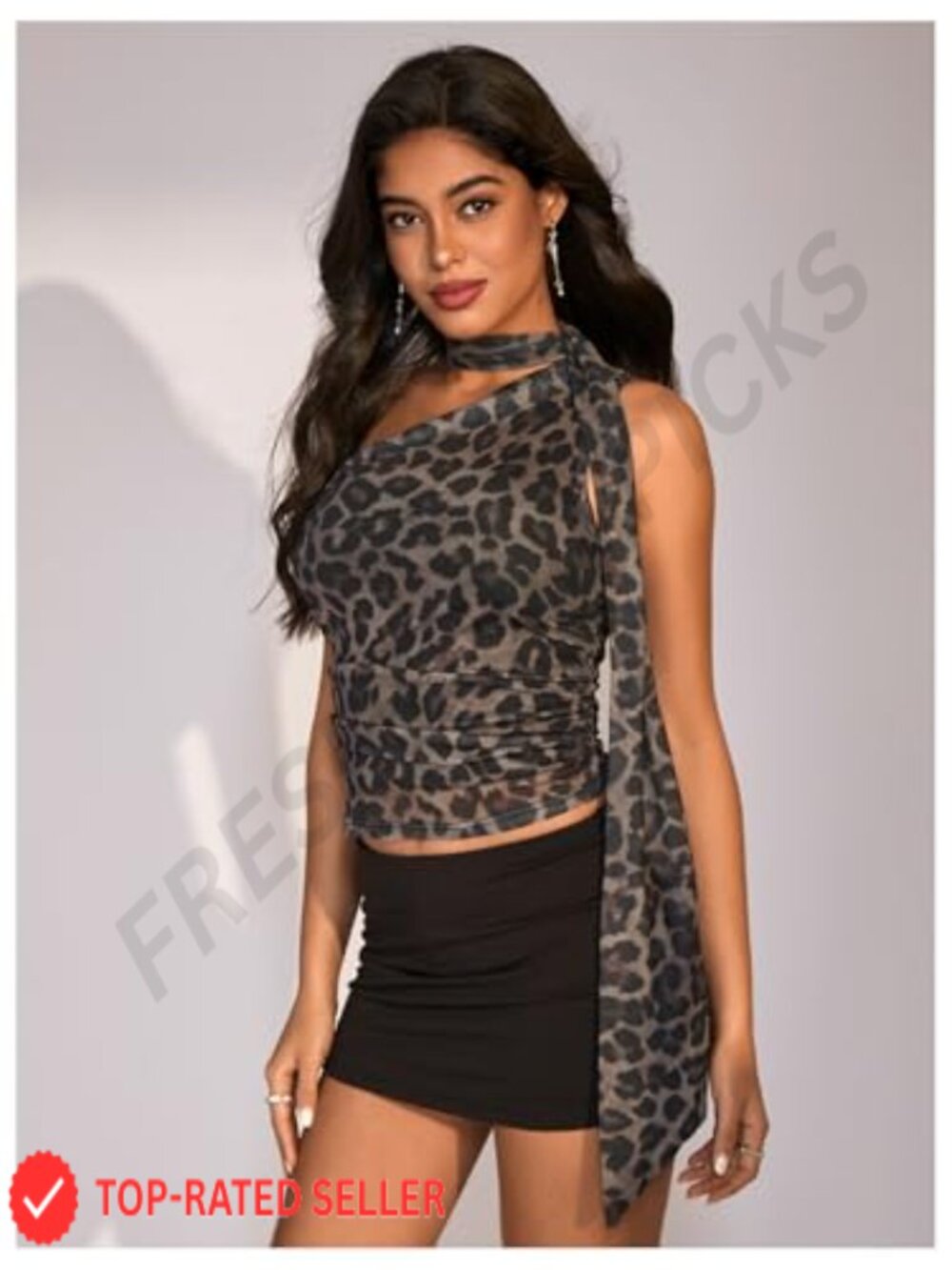 Leopard Asymmetrical Halter Crop Tank Top Sleeveless Slim Fit Y2K Summer - Picture 4 of 5